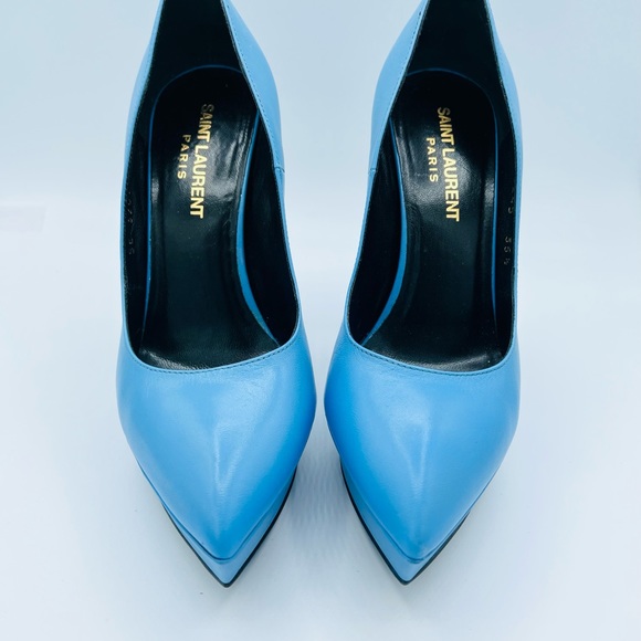 Yve Saint Laurent Platform 5 inch heels Powder Blue size 35.5 in leather - Picture 6 of 6